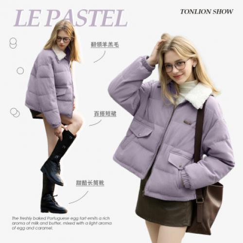 唐狮2026冬季女翻领仿羊羔毛短款棉衣女冬季棉服高级感时尚外套