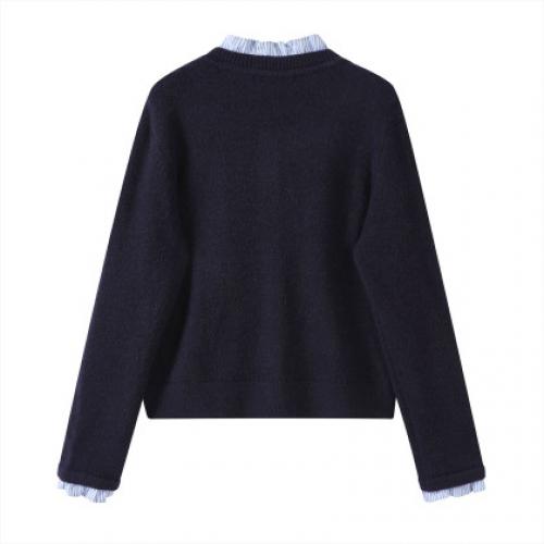 唐狮2026秋冬季开衫毛线衫女假两件拼接深灰色简约风毛衣外套