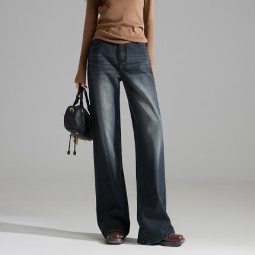 唐狮2025年秋季新款女牛仔长裤复古百搭显瘦高腰遮肉宽松阔腿裤k1