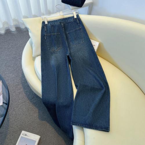 唐狮2026秋冬牛仔长裤女宽松渐变设计感阔腿直筒裤美式复古潮流