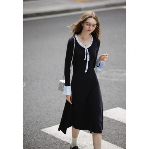 唐狮2026秋冬女法式连衣裙精致木耳边连衣裙超好看收腰温柔系