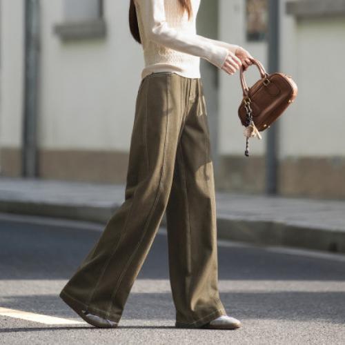 唐狮2025秋冬女款休闲裤宽松明线阔腿长裤流行百搭设计感洋气J1