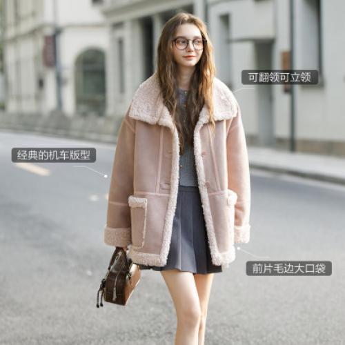 唐狮2026秋冬装女外套气质甜美小众女士翻领皮毛一体中长款外套