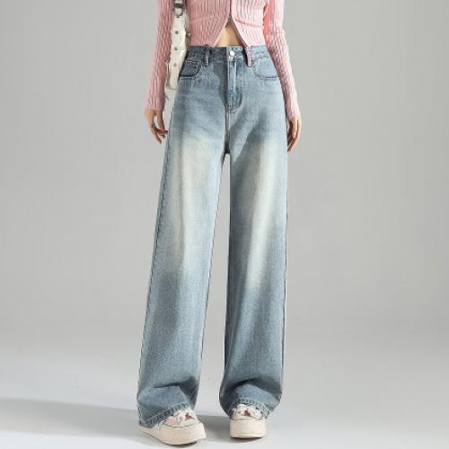 唐狮25秋冬新款女牛仔裤阔腿裤加绒宽松高腰复古裤个性时尚裤子女