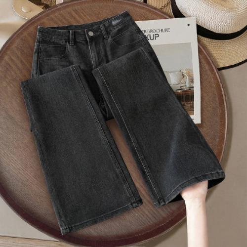 唐狮2026秋冬季直筒牛仔长裤女基础百搭加绒加厚显瘦碳黑色高级感