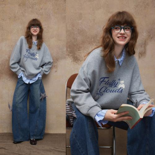 唐狮2026秋冬季卫衣女假两件翻领字母印花美式潮流时尚学生超好看