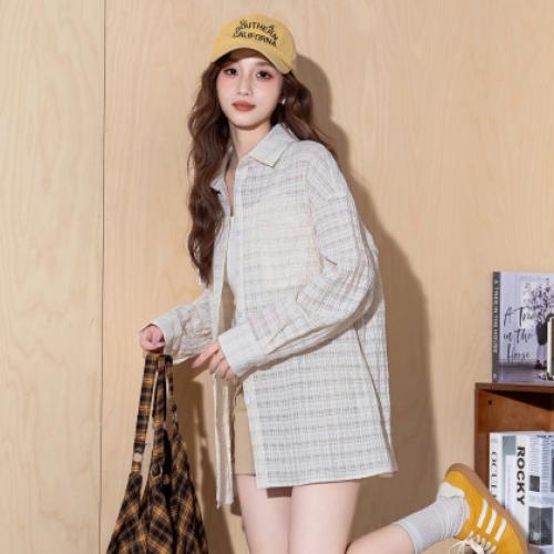 唐狮2025春秋季新款长袖衬衫女肌理感长袖上衣宽松百搭翻领外套女