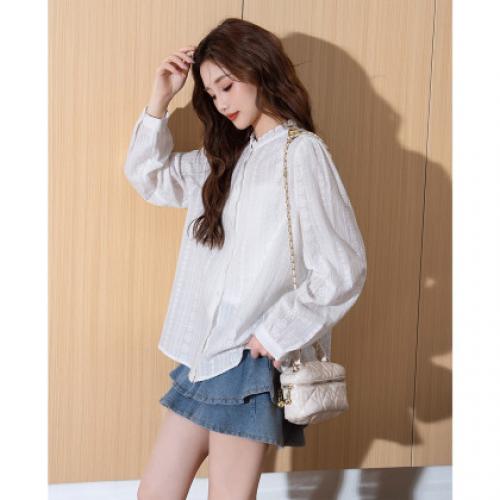 唐狮2026春季新款女圆领花边长袖衬衫休闲百搭女上衣韩系通勤