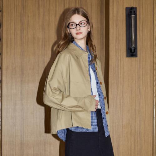 唐狮春秋季新款工装衬衫女百搭短外套复古长袖衬衣短款甜酷女