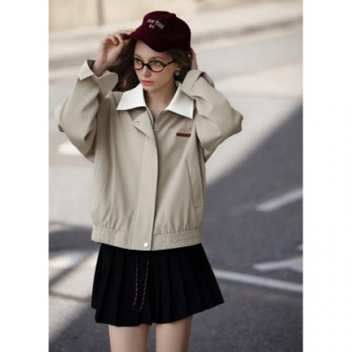 唐狮2026秋季新款外套女美式减龄设计感夹克时尚翻领撞色棒球服