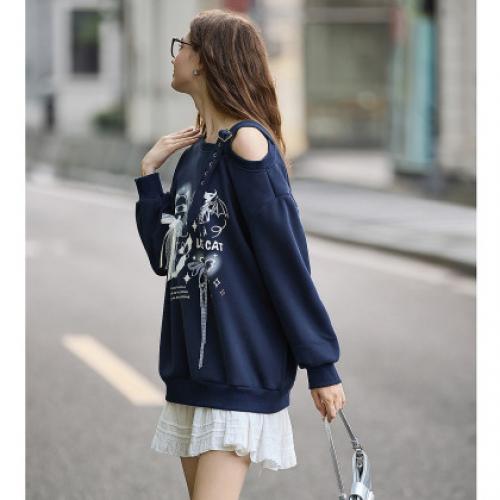 唐狮2026春秋卫衣女高级感洋气女印花落肩款宽松休闲风时尚百搭