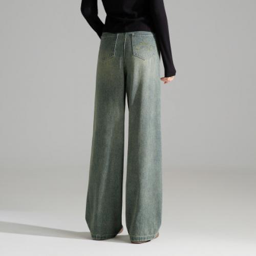 唐狮2026秋季新款女牛仔长裤复古宽松分割直筒显瘦阔腿裤k1