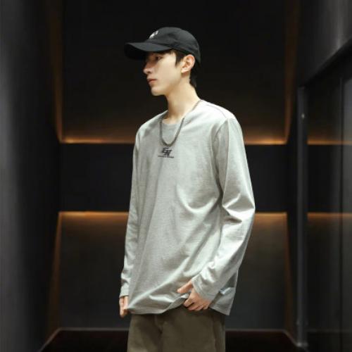 唐狮2025圆领长袖T恤春秋季新款男设计休闲运动风简约百搭上衣