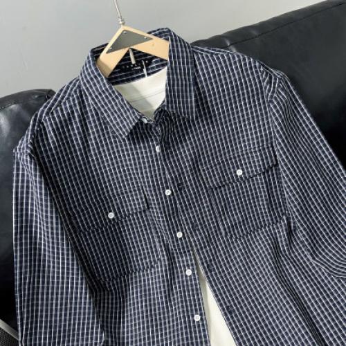 唐狮2025春秋长袖衬衫男翻领双口袋小格子时尚早秋OOTD穿搭