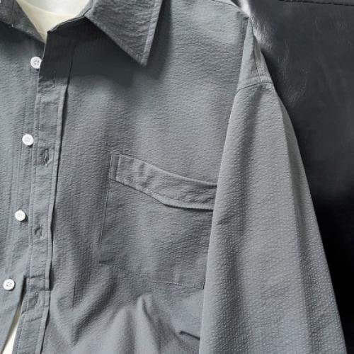 唐狮2026秋季男款长袖衬衫翻领泡泡纱纯色薄款衬衫休闲时尚通勤风