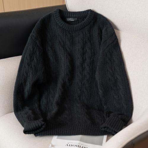 唐狮秋冬季新款麻花毛衣男士复古青少年慵懒风圆领针织毛衫潮