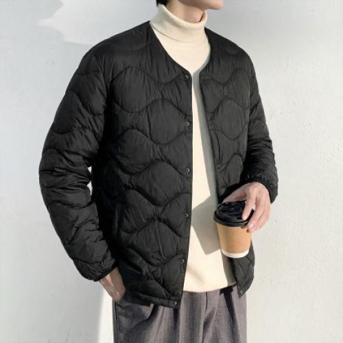 唐狮2026冬季短款轻薄羽绒服男小v领黑色设计感商务简约气质高级