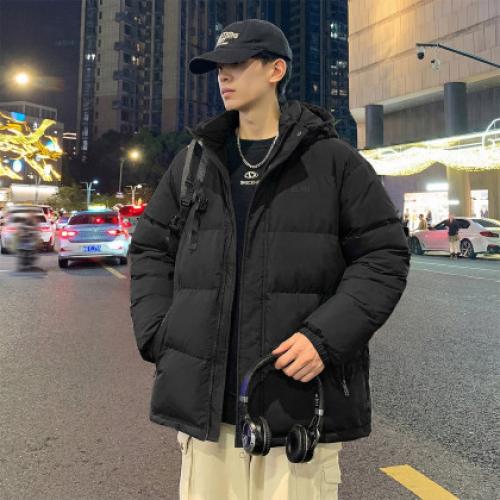 唐狮2025冬季短款羽绒服男生黑色连帽加厚保暖面包服时尚经典外套