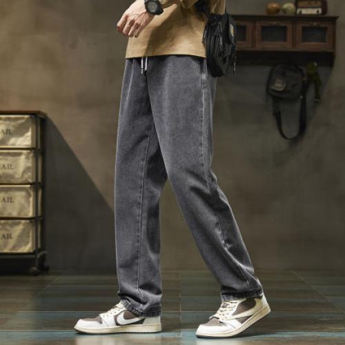 唐狮2026新款秋季浅色牛仔裤男款宽松直筒抽绳复古潮牌痞帅男生