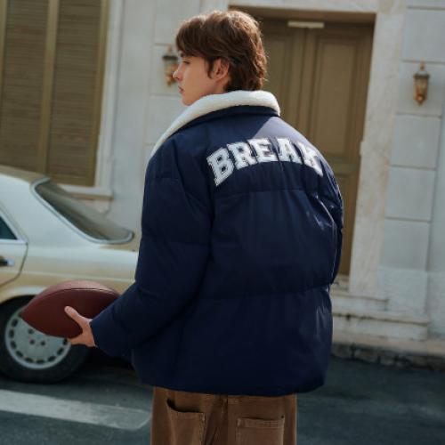 唐狮2026秋冬季情侣短款棉衣外套女拼接仿羔毛翻领美式保暖时尚