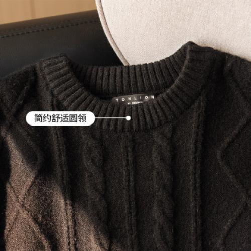 唐狮2026秋冬季新款圆领毛衣男款套头绞花毛线衫慵懒风宽松毛线衫
