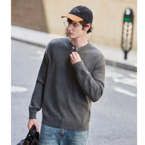 唐狮2026秋冬季新款毛衣男圆领净色半开胸美拉德时尚百搭毛线衫