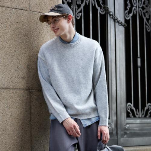 唐狮2026秋季毛衣男圆领套头黑色撞色时尚宽松潮流毛线衫休闲上衣