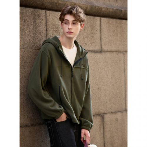 唐狮2026秋冬季摇粒绒外套男连帽保暖加厚短款百搭秋冬加厚外套男