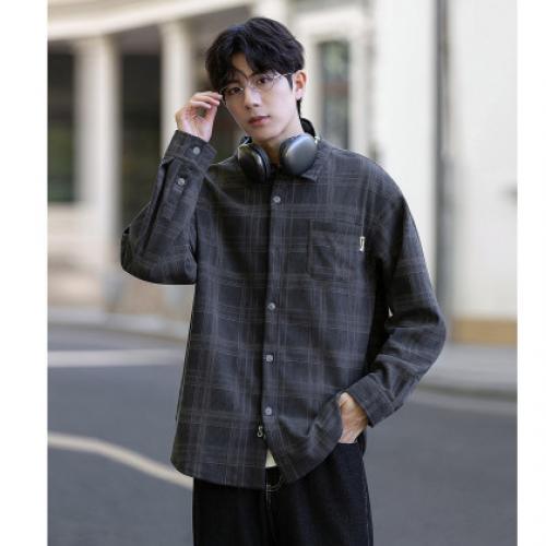 唐狮2026秋冬季男士衬衫长袖男士时尚百搭格纹衬衫慵懒风高级感