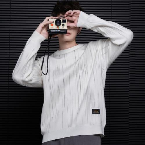 唐狮2026秋冬季毛衣男圆领套头简约设计花色毛线衫潮流黑色上衣