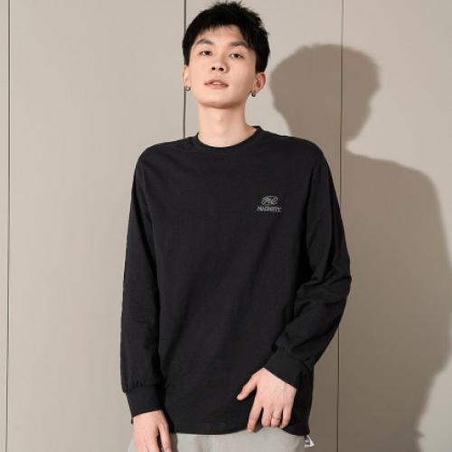 唐狮春秋季新款纯色长袖T恤男士衣服潮流白色圆领内搭打底衫