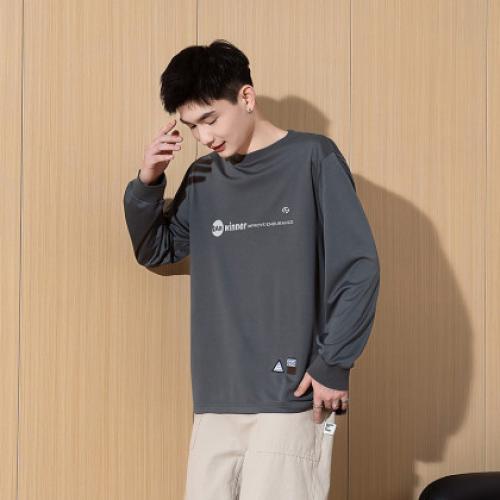 唐狮春秋新款黑色长袖T恤男百搭宽松显瘦上衣男打底衫港风内搭潮