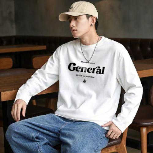 唐狮2026春款男士t恤长袖前胸大文字潮款纯棉港风男宽松上衣打底