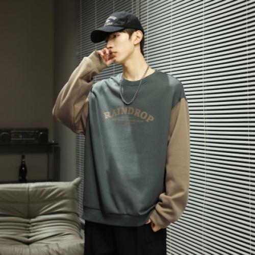 唐狮2026春秋季新款圆领卫衣男宽松撞色拼接插肩袖青少年上衣潮流