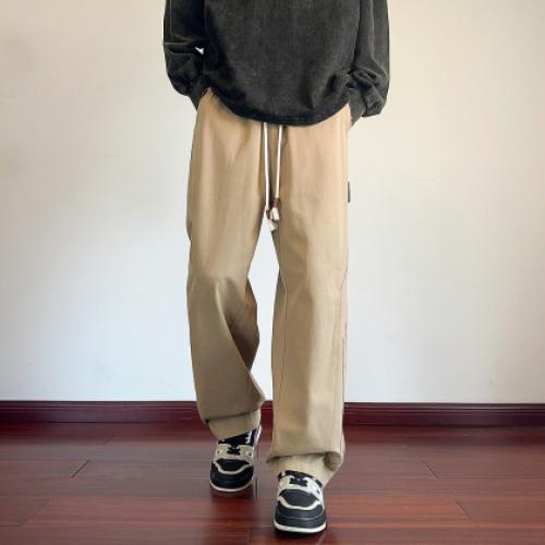 唐狮2026春秋季男士休闲裤宽松直筒长裤潮流卡其色设计感显瘦时尚