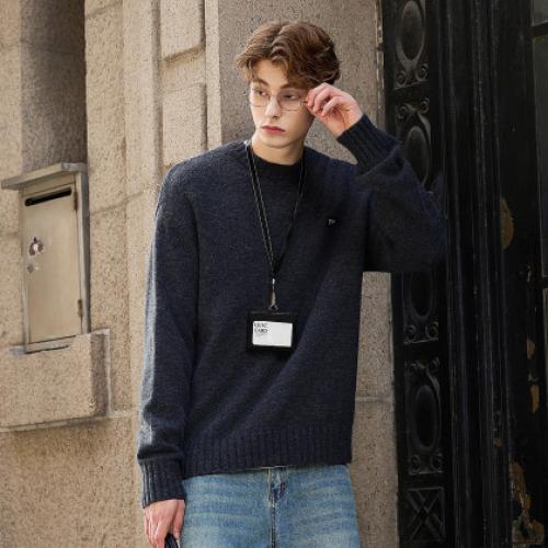 唐狮2026秋冬季毛衣男圆领套头设计感简约时尚慵懒风高级感毛线衫