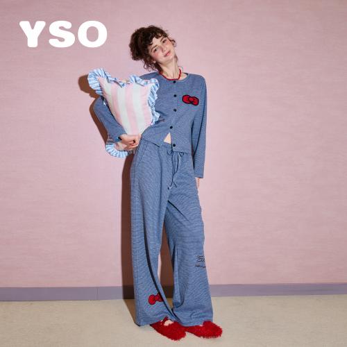 yso【红品系列】睡衣女秋冬新款睡衣套装蝴蝶结可外穿家居服C
