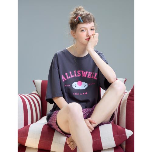 yso【酷猫系列】睡衣女夏棉短裤短袖套装休闲简约可外穿家居服B