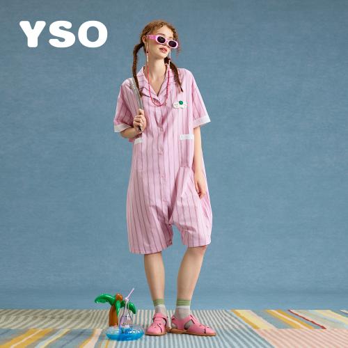 yso【酷猫系列】连体睡衣女夏睡裙可爱条纹家居服可外穿家居套装B