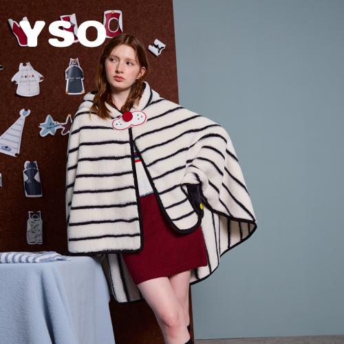 yso【酷猫系列】睡衣女条纹披肩秋冬加厚保暖斗篷学生百搭潮外搭D