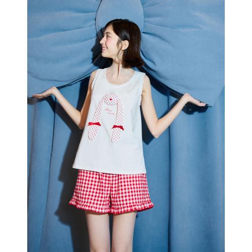 yso【礼物系列】睡衣女背心套装透气无袖夏季格子短裤家居服套装B