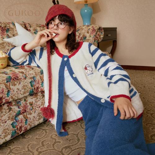 Gukoo/果壳睡衣女冬季半边绒保暖新款mikko联名女士家居服套装D