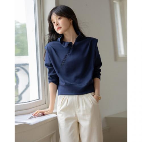 【小众垫肩设计】秋 立领斜拉链短款收腰长袖卫衣