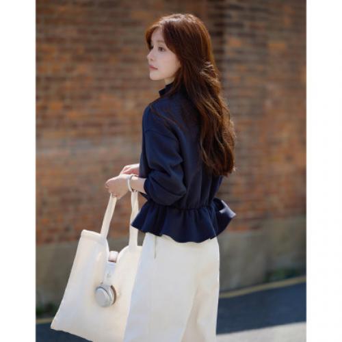 【轻行衣橱】2025冬都市休闲立领荷叶边下摆收腰含棉小个子女式外套