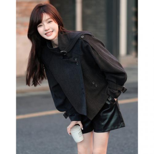 【柔飒通勤】秋季工装风立领单排扣宽松休闲小个子风衣外套女短款