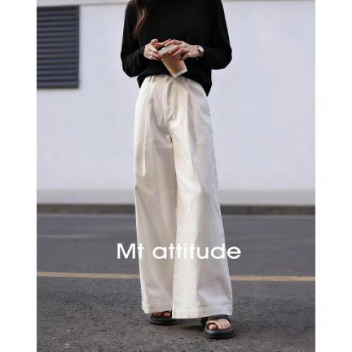 【美式街头风牛仔裤】夏季气质宽松白色纯棉阔腿裤