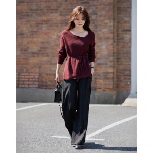 【静奢全绵羊毛】秋季气质通勤U领线衫轻薄舒弹遮肉针织衫女上衣