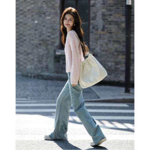 【含蓬松绵羊毛】秋季气质亮片圆领线衫慵懒软糯遮肉针织衫女上衣