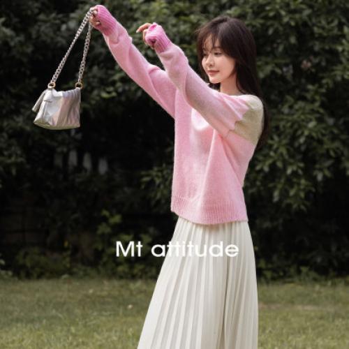 【秋日多巴胺】秋款 时尚休闲撞色温柔气质风套头线衫