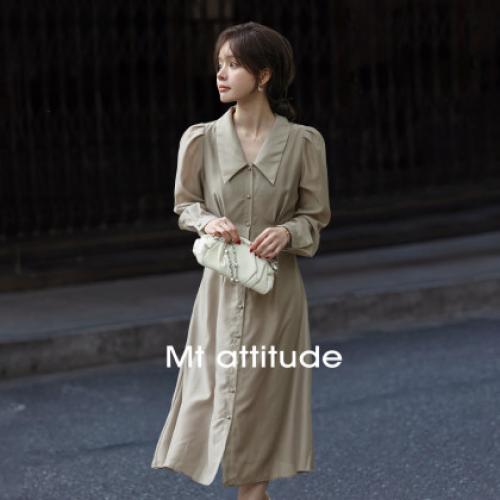 【酷飒通勤风】秋 宽松系腰带简约纯色衬衫连衣裙